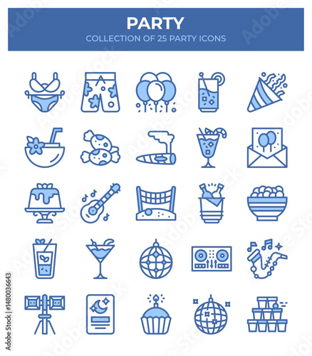 Party Icon Set. 25 Summer Party Icons Collection