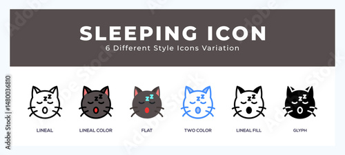Sleeping cat icons set of simple vector illustration.