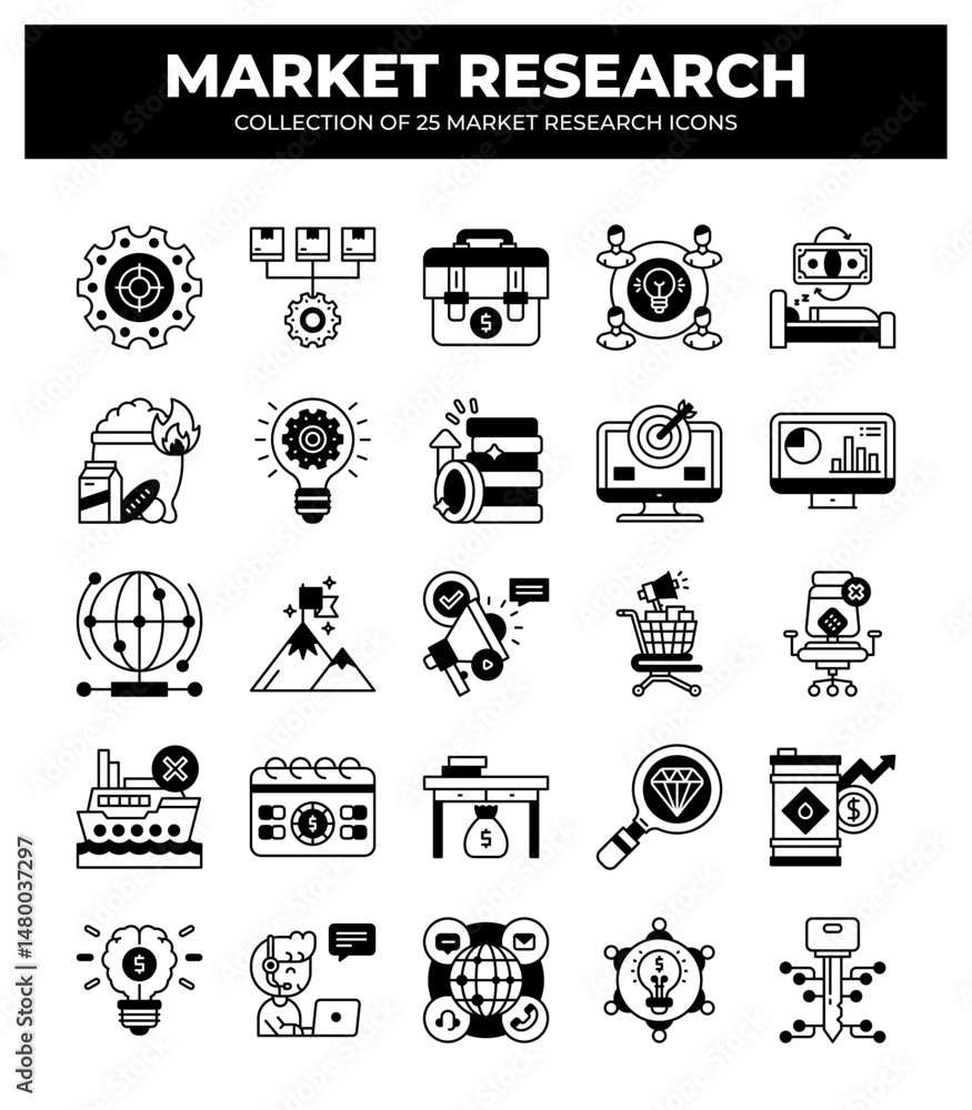 Collection of 25 Market Research Icons: Business Strategy. Data Analysis. and Marketing Collection of 25 Market Research Icons: Business Strategy. Data Analysis. and Marketing