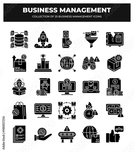 Collection of 25 Business Management Icons: Strategy. Finance. and Growth