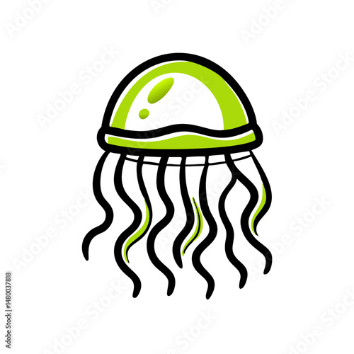 Eco-friendly Green Jellyfish Icon on Transparent Background
