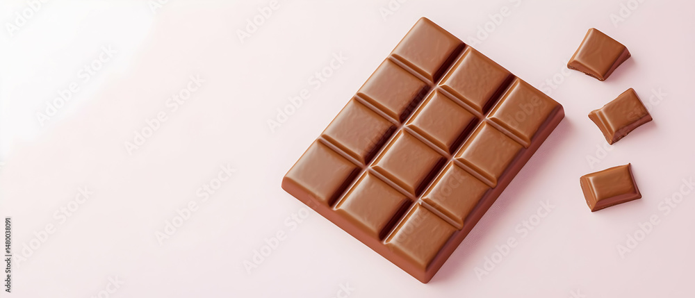 Fototapeta premium Single Chocolate Bar On Pink Background
