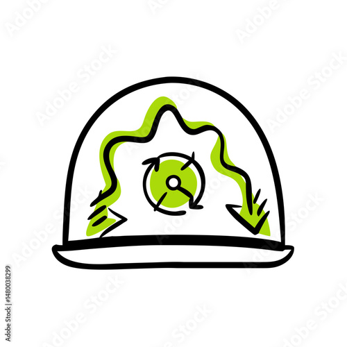 Minimalist vector icon of greenhouse effect with arrows and clock  