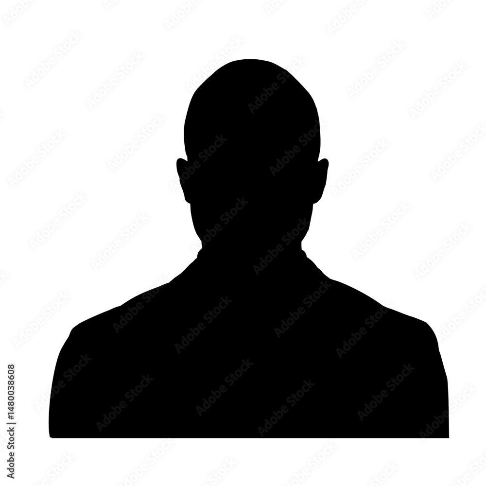 lack man face silhouette – front view, vector illustration lack man face silhouette – front view, vector illustration