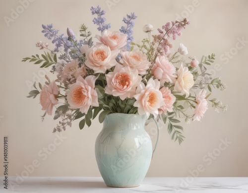 Wallpaper Mural Delicate pastel watercolor blooms in a vase  Soft hues, artistic floral arrangement , watercolor,  delicate Torontodigital.ca