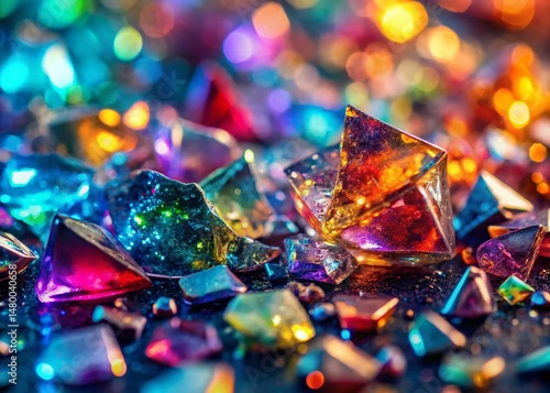 Abstract Glittering Glass Shard Background: Tilt-Shift Macro Texture