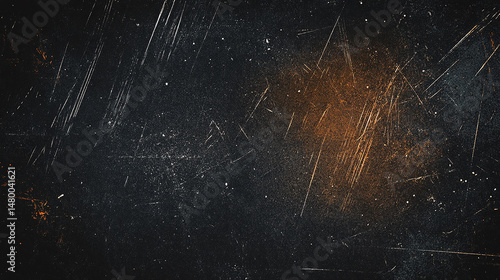 Grunge Scratched Black Texture with Orange Dust Light Effect