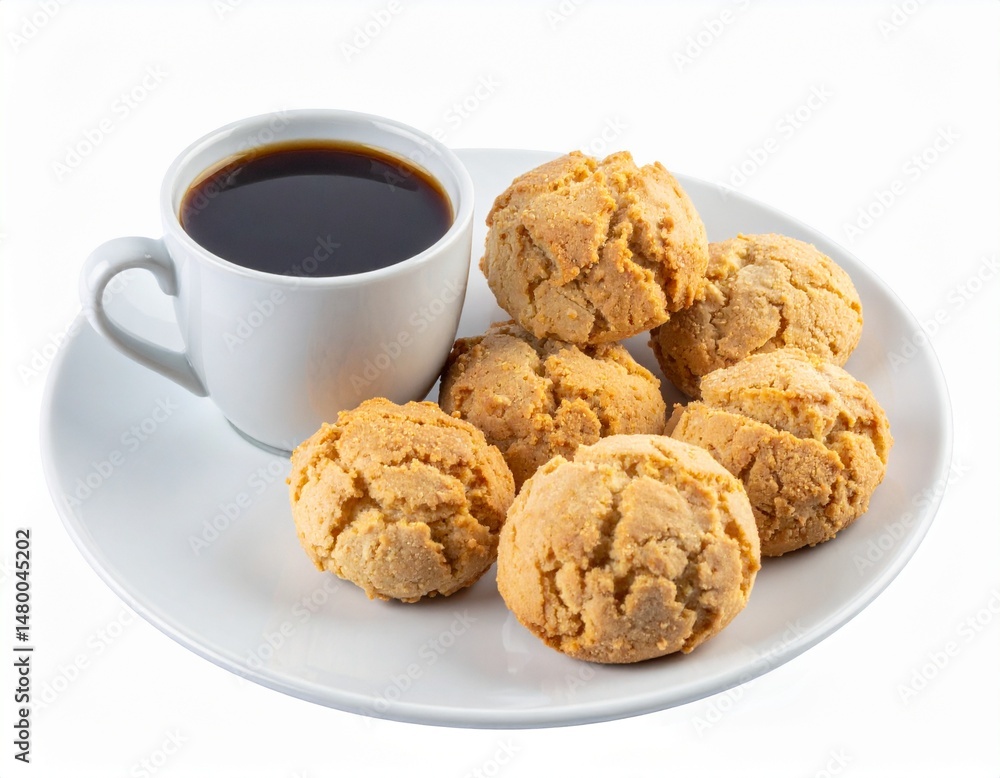 Coffee & Cookies A cup of dark brew with golden cookies on a white plate Coffee & Cookies A cup of dark brew with golden cookies on a white plate