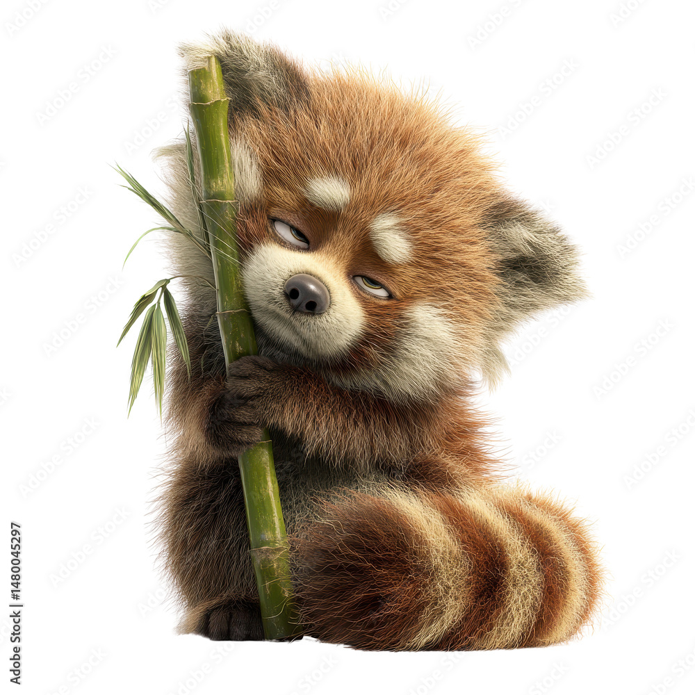 Adorable Red Panda Cub Holding Bamboo Relaxed and Peaceful Posture Adorable Red Panda Cub Holding Bamboo Relaxed and Peaceful Posture