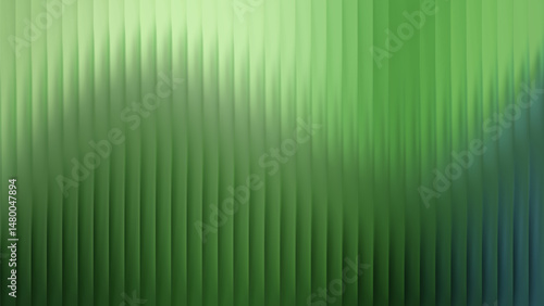 Green reeded glass texture with vertical lines. Translucent green glass surface for modern design and architecture.