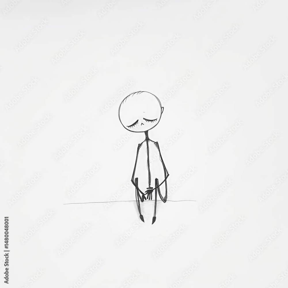 Desolate Pencil Sketch of Hopeless Stickman – Minimalist Line Art for Mental Fatigue and Isolation Desolate Pencil Sketch of Hopeless Stickman – Minimalist Line Art for Mental Fatigue and Isolation