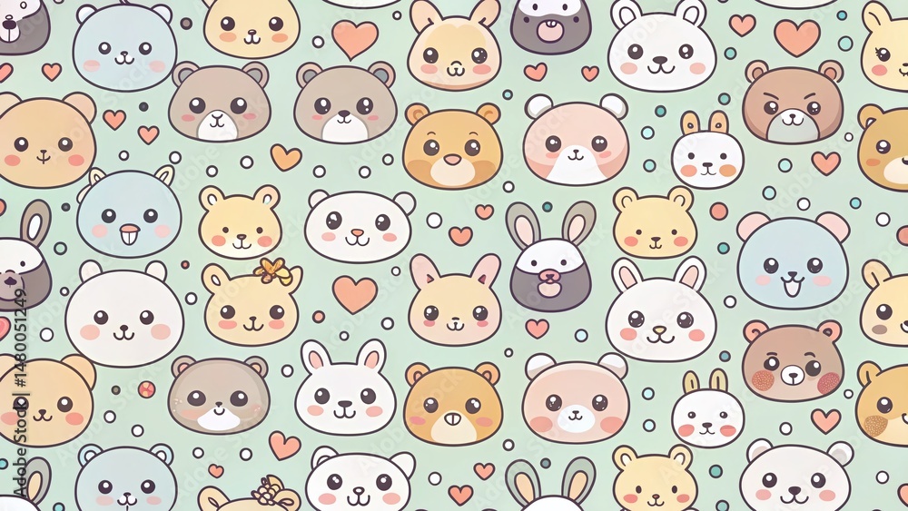 Adorable Kawaii Animal Doodles: Repeating Pattern Background Adorable Kawaii Animal Doodles: Repeating Pattern Background