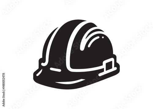 Hard hat Icon, Hard hat Silhouette Black Vector White Background