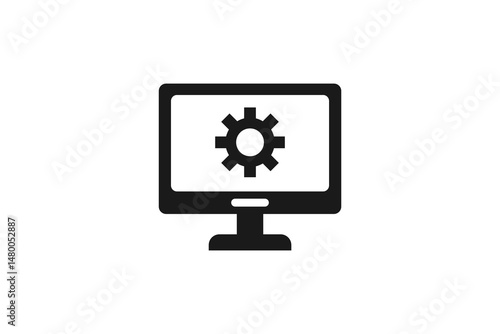 computer with gear repair symbol icon