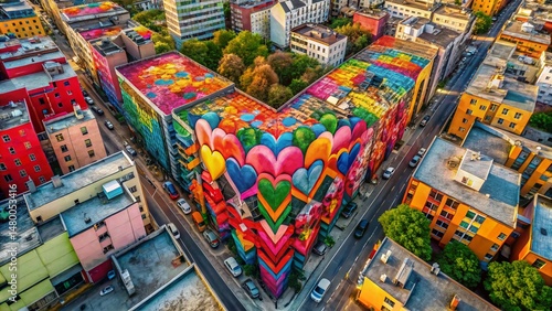 Aerial Urban Valentine's Day: Bold Graffiti & Paintbrush Strokes Pattern