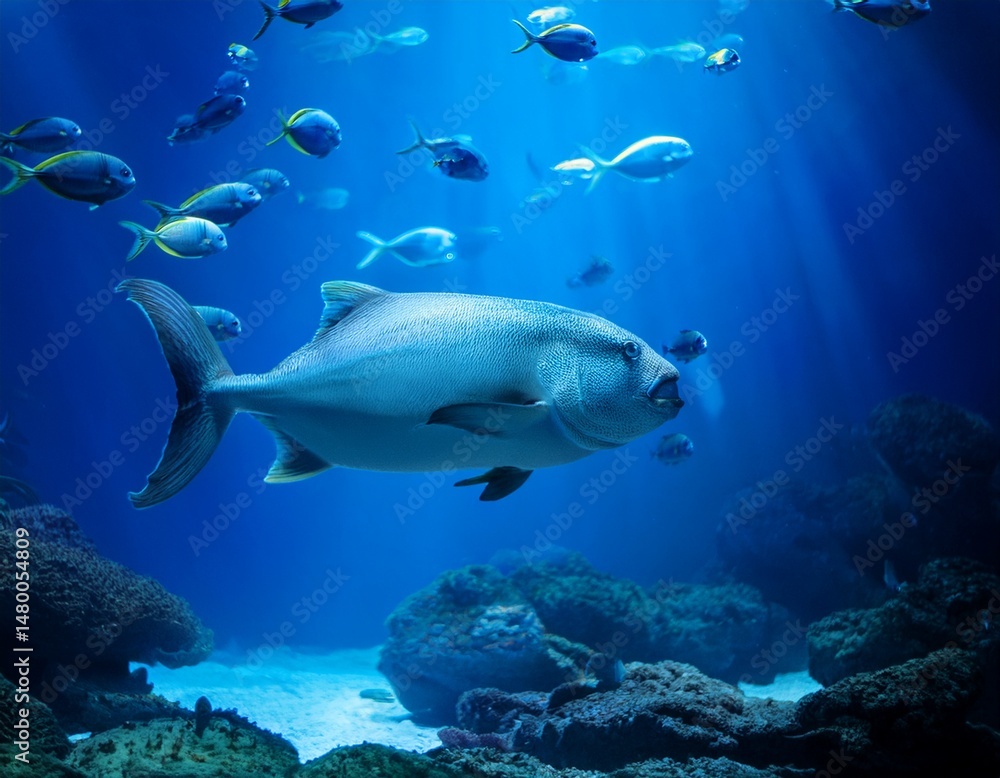 Fototapeta premium lookdown fish underwater exploration in blue sea aquarium