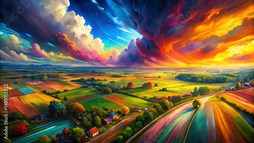 Aerial View Painterly Landscape: Abstract Brush Stroke Backdrop