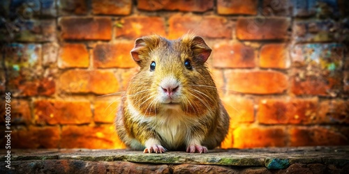 Antique Brick Wall & Cavy Double Exposure Stock Photo - Pet Portrait