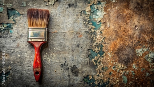 Antique Paintbrush Texture on Cracked Concrete: Artistic Background Stock Photo