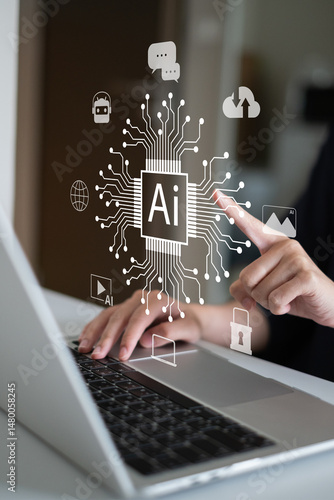 Artificial intelligence technology ai digital innovation image generation chatbot business dashboard data analysis marketing innovation network assistance automation system software machine learning