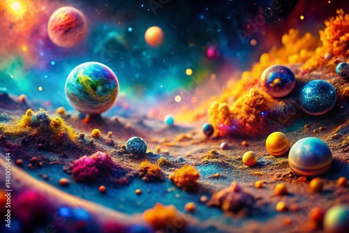 Artistic Cosmic Spray Paint Texture - Tilt-Shift Miniature Landscape