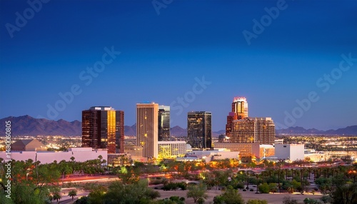 phoenix arizona night urban skyline panorama with city architecture view
