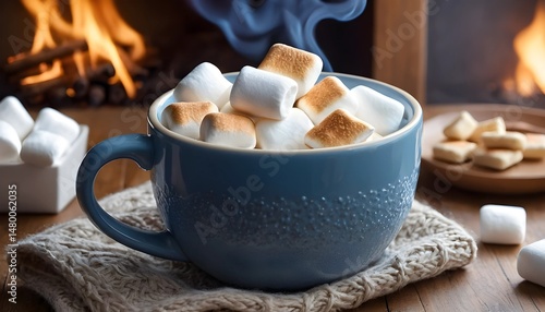Delicious Hot Chocolate with Toasted Marshmallows in Cozy Setting.