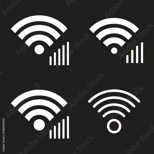 WiFi Icon Set,Wireless Internet symbol,Different black wifi icons,wi-fi signal black wireless icons set, Network connection symbols,wi-fi icon sign for remote internet access. Vector illustration,tele