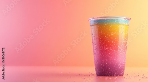Wallpaper Mural Colorful Gradient Drink in a Clear Cup Against a Soft Pink and Orange Background Torontodigital.ca