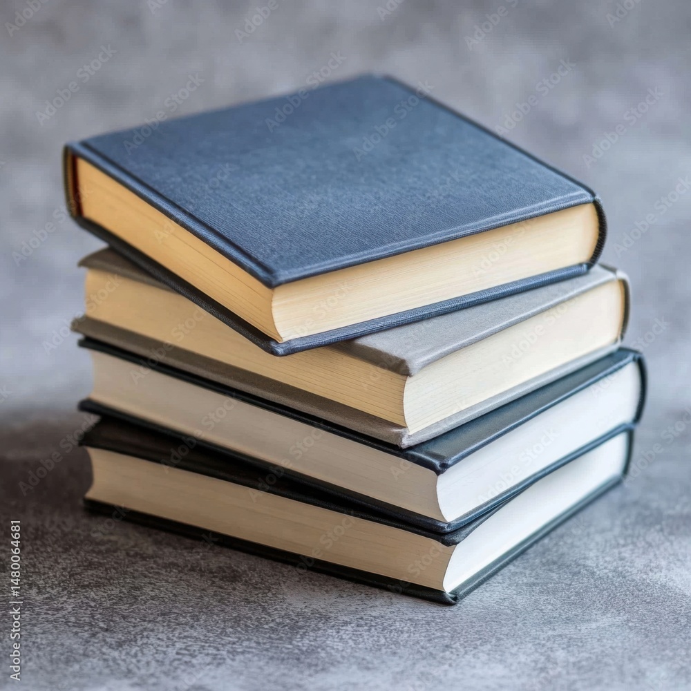 Stack of Hardcover Books Still Life on Gray Background Literature Education Knowledge Learning Stack of Hardcover Books Still Life on Gray Background Literature Education Knowledge Learning