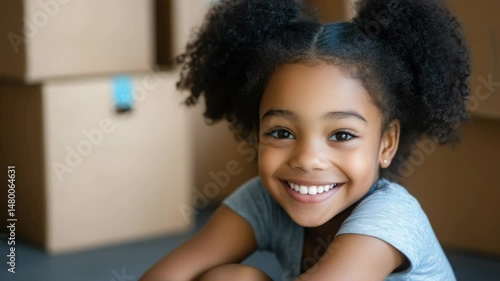 Wallpaper Mural A young child sits on the floor amidst unpacked moving boxes, representing a common scene during relocation Torontodigital.ca