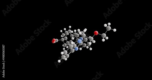 Bilastine molecule, rotating 3D model of antihistamine medication, looped video on a black background