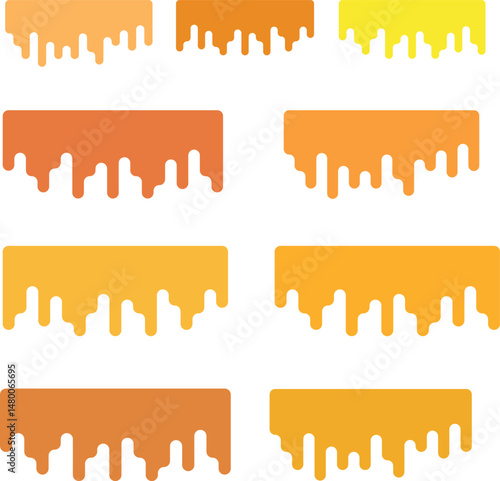  Set of dripping tasty honey,delicious yellow orange linden honey vector seamless glaze for cake,cupcake