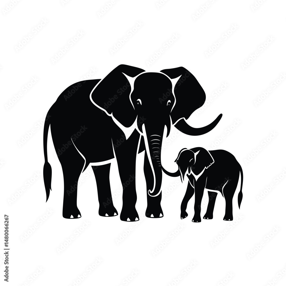Fototapeta premium elephant silhouette vector.elephant vector illustration. elephant on white background.