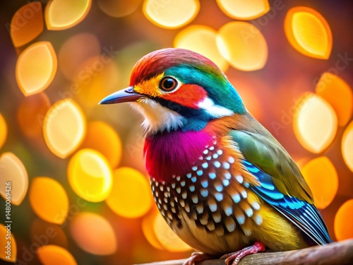 Classic Herringbone & Painted Bird: Bokeh Background Stock Photo