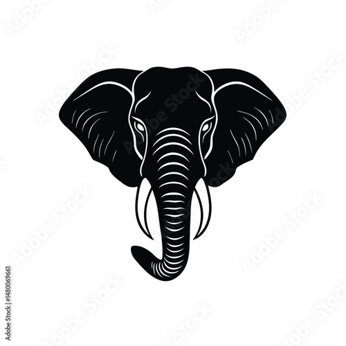 elephant on white background.Vector black and white illustration of elephant head logo style isolated on a white background.a black and white elephant silhouette with distinctive face pattern.