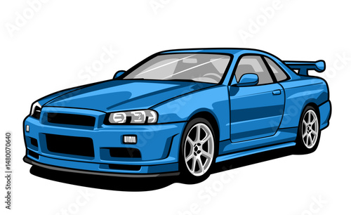 Blue JDM Style Sports Car Vector Illustration