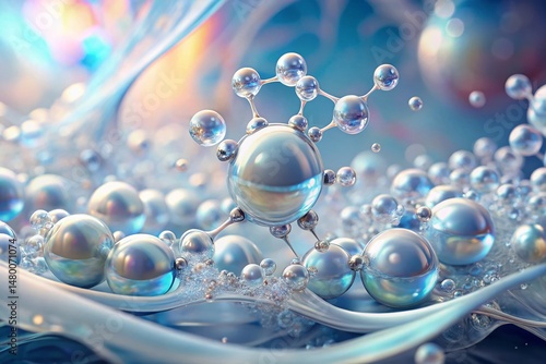 Close-up Macro Shot of White Liquid Droplets, Bubbles, and Molecular Structures