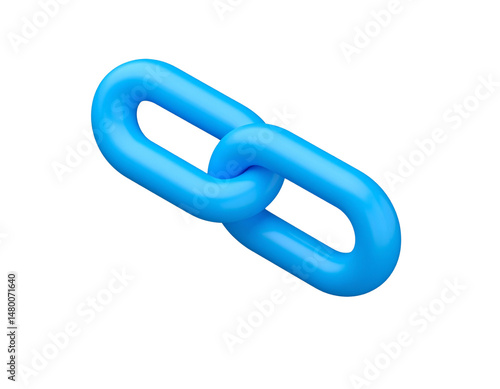 Blue chain link is shown in a white background. The chain link is blue and has a silver color