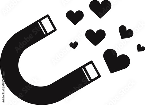 Magnet Attracting Hearts Silhouette Vector Illustration