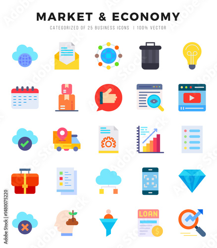 Set of Market & Economy Icons. Simple line art style icons pack.for website and mobile site and apps.