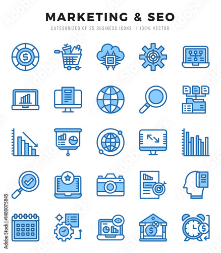 Set of 25 Marketing & SEO Two Color Icons Pack.