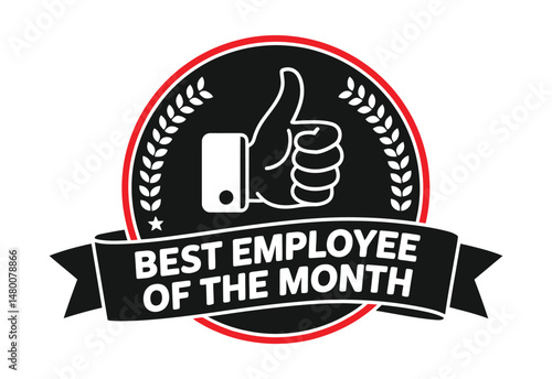Best Employee of the Month Badge Thumbs Up Appreciation Icon vector illustration