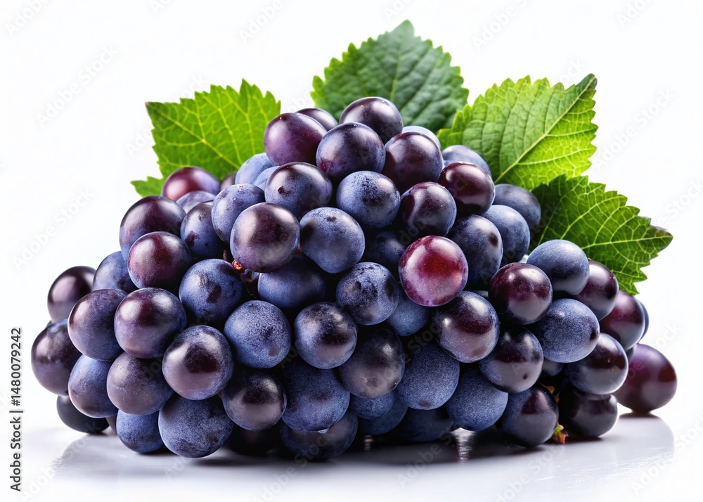 Fototapeta premium Dark Purple Grapes Isolated on White Background – Juicy Fresh Fruit Stock Photo