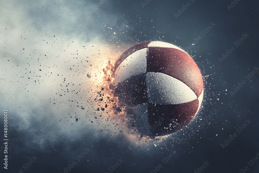 Fototapeta premium American football exploding in mid air showing the dynamics and power of sport