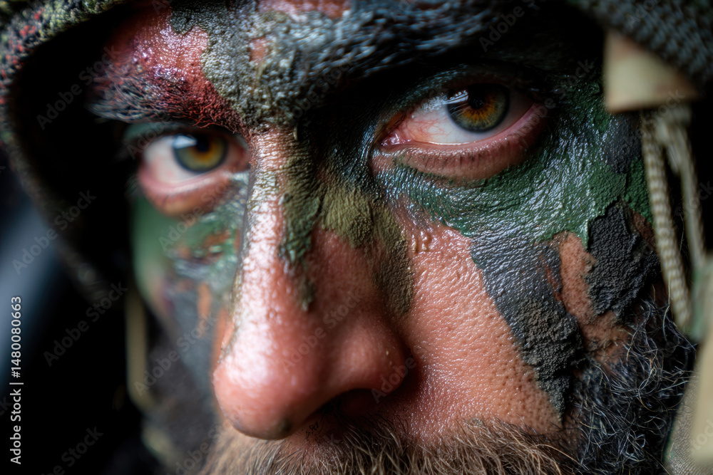 Naklejka premium Man with a beard, face painted.