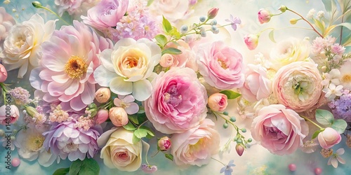 Delicate Watercolor Floral Mother's Day Card Background - Aerial View