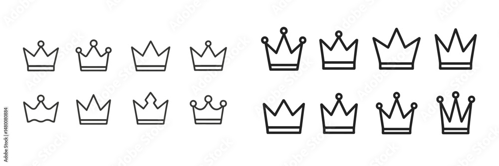 Various crown designs in linear style for decorative or illustrative purposes on a white background Various crown designs in linear style for decorative or illustrative purposes on a white background