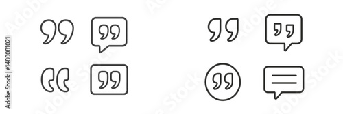 Different styles of quotation marks and speech bubbles displayed on white background for typographical usage