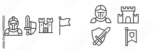 Medieval warrior and castle icons representing a fantasy battle theme for games and storytelling